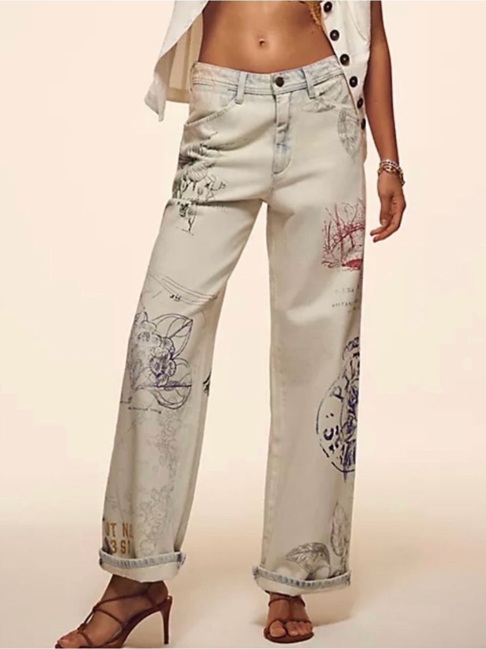 Anthropologie Pilcro Mid-Rise Slouchy Wide-Leg Cuffed Jeans